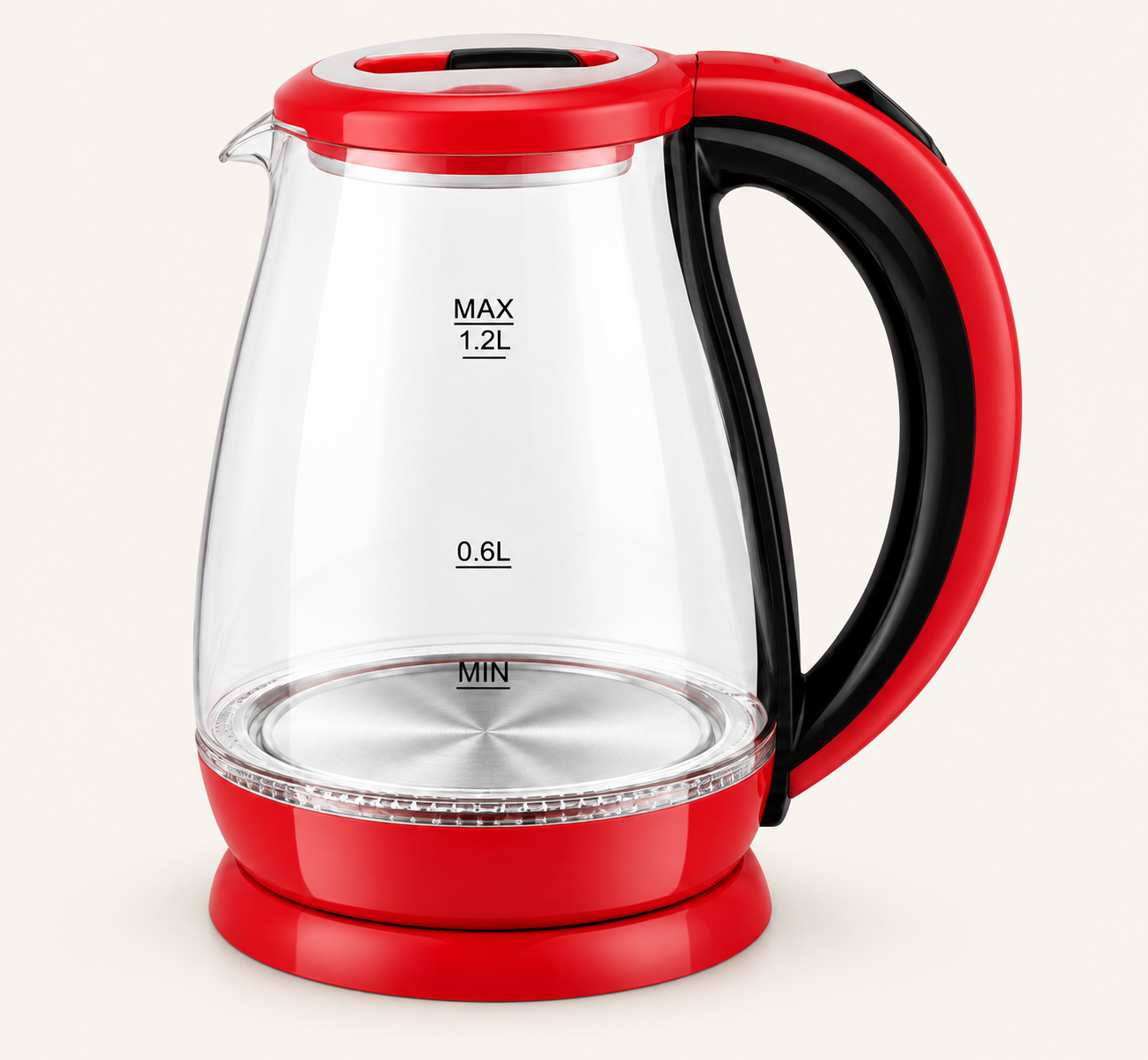 Red-Accent Glass Electric Kettle