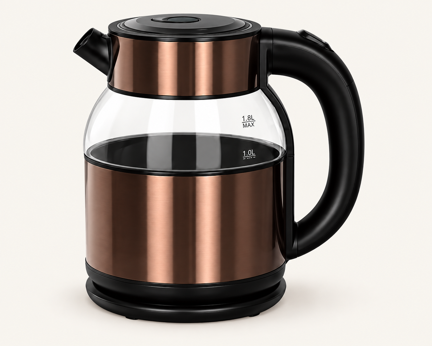 Antique-Copper Trim Glass Electric Kettle