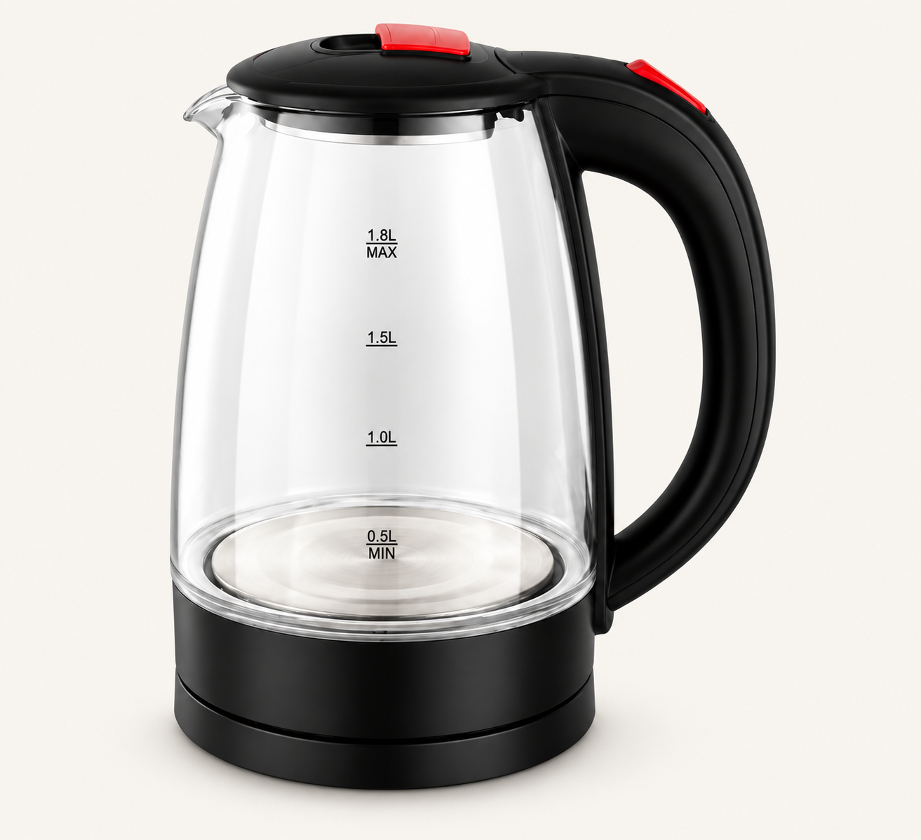 Red-Button Glass Electric Kettle