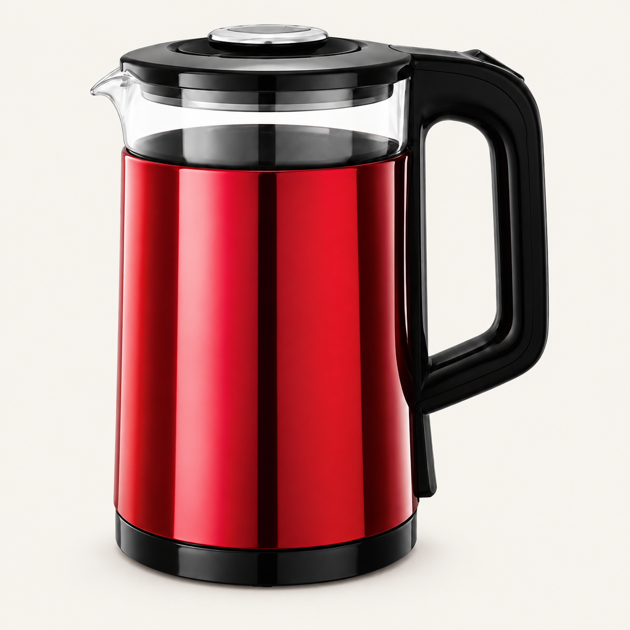 Red-Trim Glass Electric Kettle